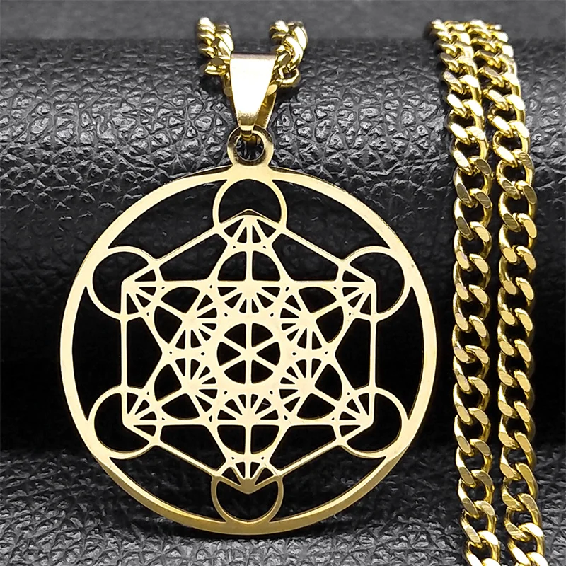 Heilige Geometrie Metatron-Würfel Halskette für Frauen Männer Edelstahl Goldfarben Kraftvolles Amulett Chakra Spiritueller Schmuck Geschenke – Detail 10