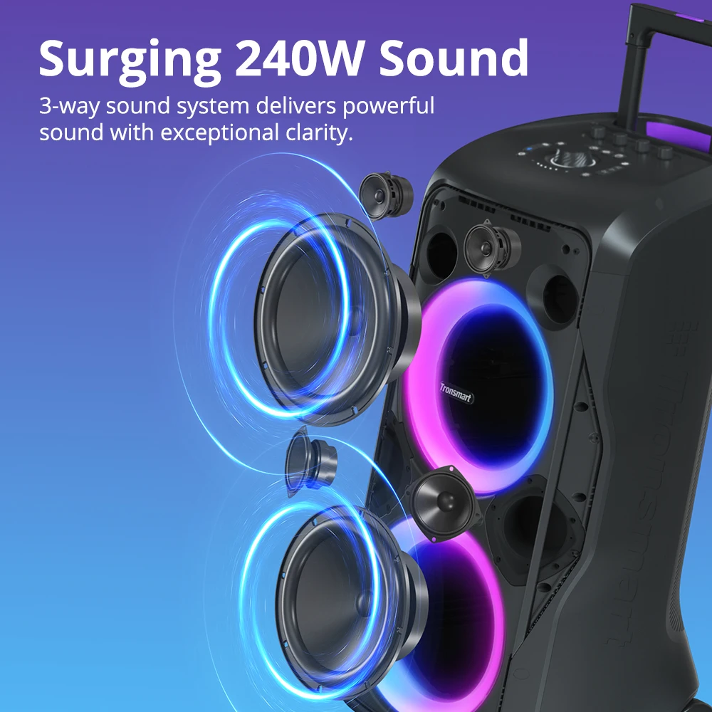 트론스마트 Halo 300 스피커, 240W 파티박스, 기타/마이크/XLR 입력 지원 블루투스 파티 스피커, TWS, 20시간 재생, 앱 제어