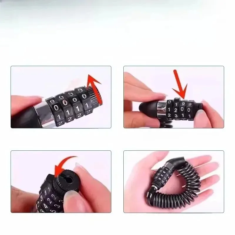 حبل سلك أمان محمول مكون من 4 أرقام لخوذة الدراجات النارية وكلمة المرور وسلسلة كابل متينة مضادة للسرقة