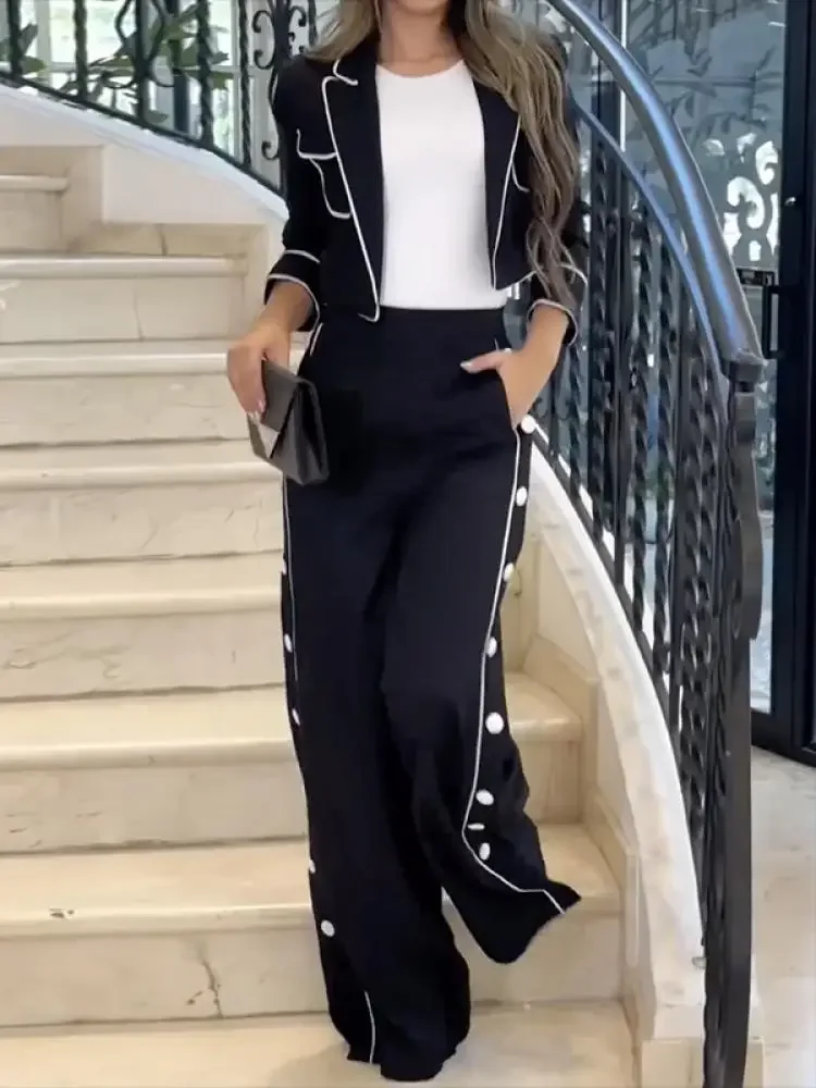 Tinaa 2024 New Women Long Sleeves Solid Color Lapel Blazer & Pants Two Pieces Set Side Buttoned Urban Office Two Pieces Set