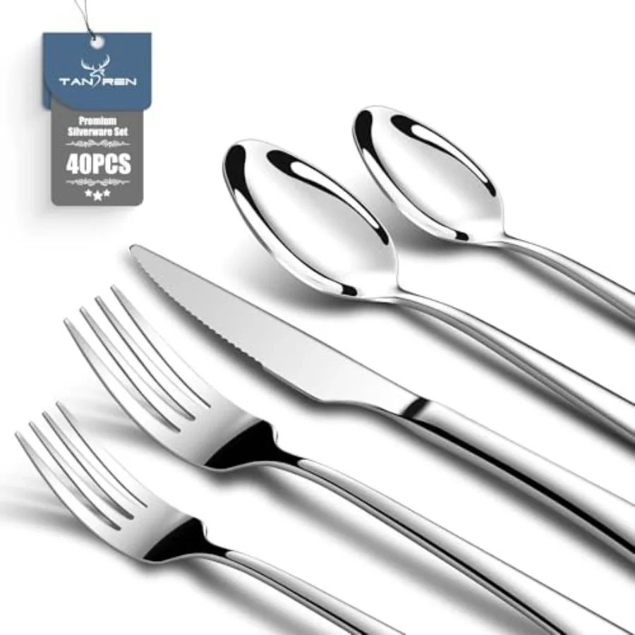 

Silverware Set for 8 40-Piece Stainless Steel Flatware Sets Heavy Duty Forks and Spoons Silverware Set with Dinner Knives Mirro