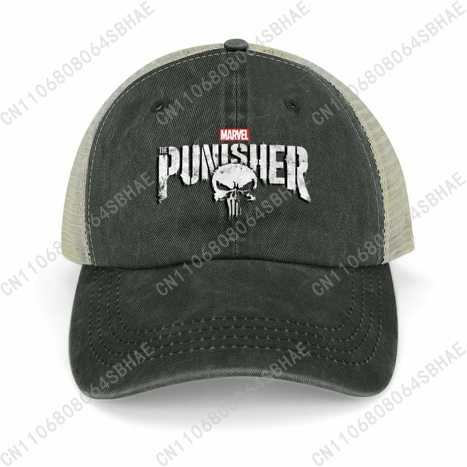 

Marvel The Punisher Mesh Cowboy Hat Hollow Ventilated Summer Cap Men Women Outdoor Sun Hat Adjustable Strap Custom Cosplay