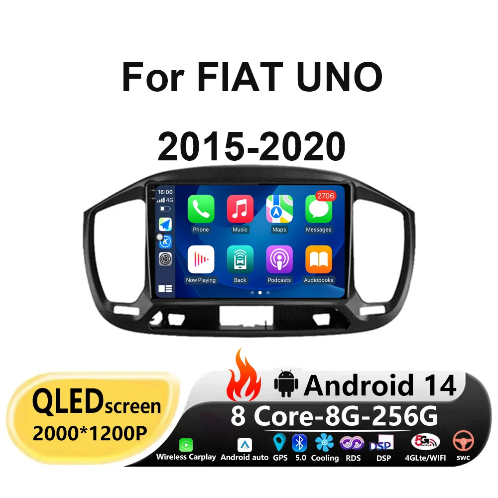 

Auto Carplay QLED For FIAT UNO 2015-2020 Android 14 Stereo Car Radio Multimedia Video Player Navigation GPS 4G WIFI Head Unit BT