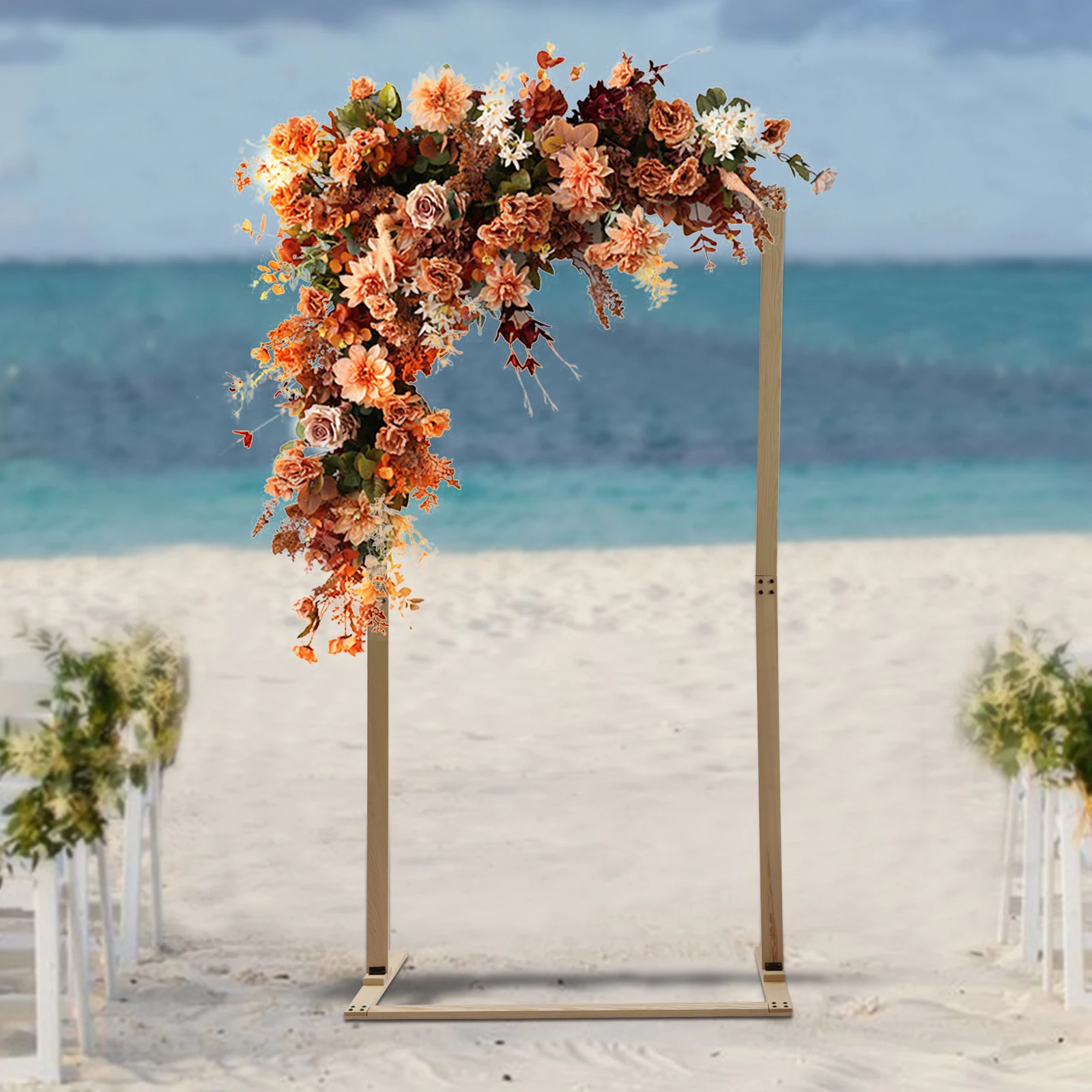 

Elegant 7ft Wood Wedding Arch with Natural Wood, Easy to Decorate, Durable, Stable, Ideal for Weddings