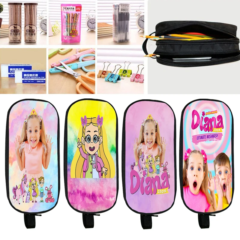 Kids Diana And Roma Show Pencil Case Student Pencil Cases Big Pen Bag Storage Box Boy Girl Office School Stationery Supplies