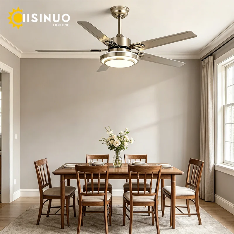 42/48/52 Inch Satin Nickel Ceiling Fan Light 72W 3 Color Dimmable LED DC Motor 6 Speed Indoor Fan Light for Home Living Room Dec