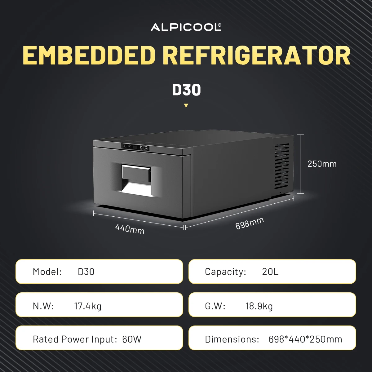 ثلاجة صغيرة مدمجة DC12V/24V 30L باللون الأسود لسيارة RV شاحنة خارجية مع أدراج ثلاجة