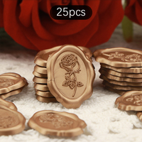 25pcs Valentine's Day Oval Rose Wax Seal Stickers - Wedding Invitation Envelope Seal Stamp Stickers