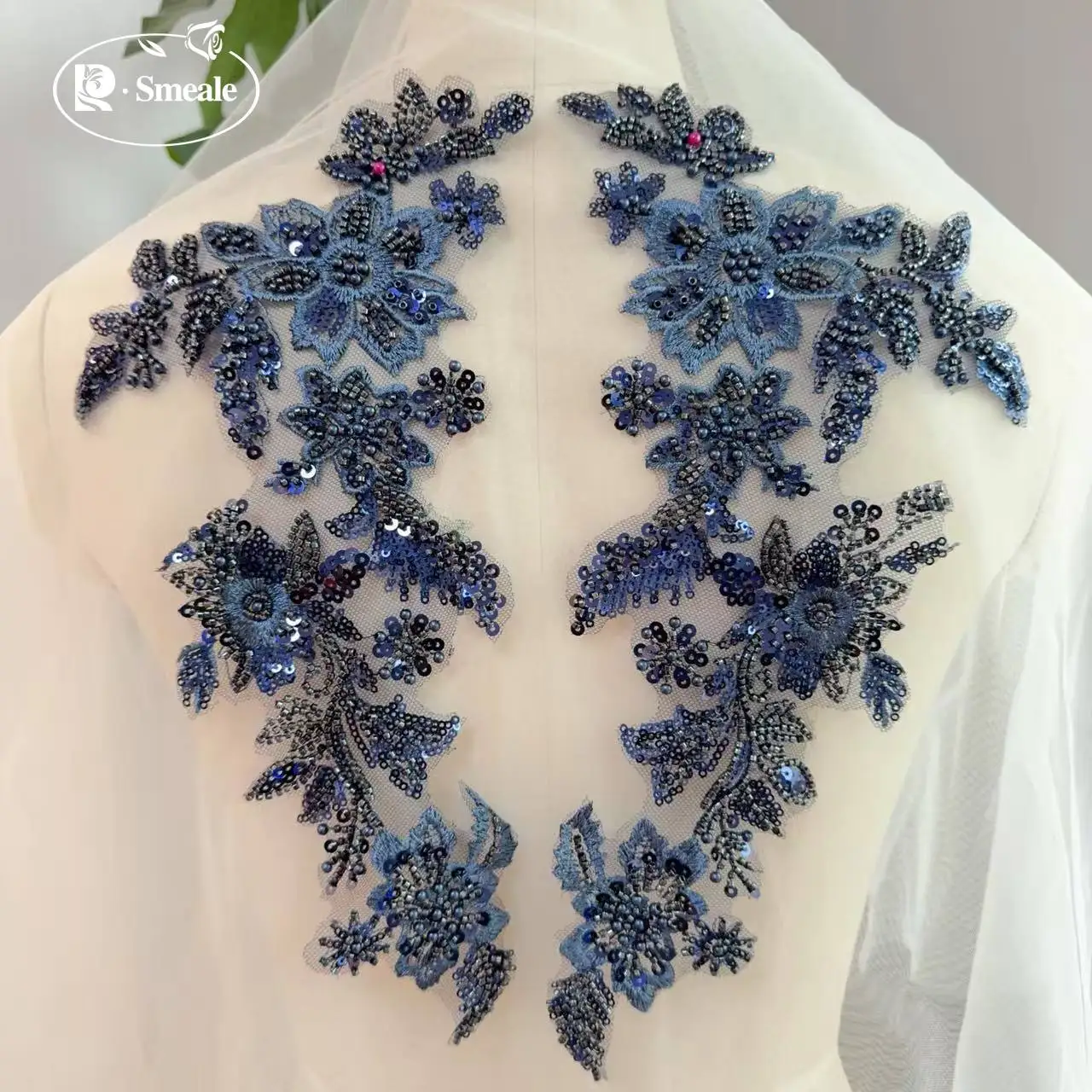 10 Stück/2 Stück. Bestickte Spitze mit mehrfarbigen Perlen, Perlenstickerei, Blumen-Pailletten, handgemachter DIY-Spitzen-Applikations-Patch. – Detail 5