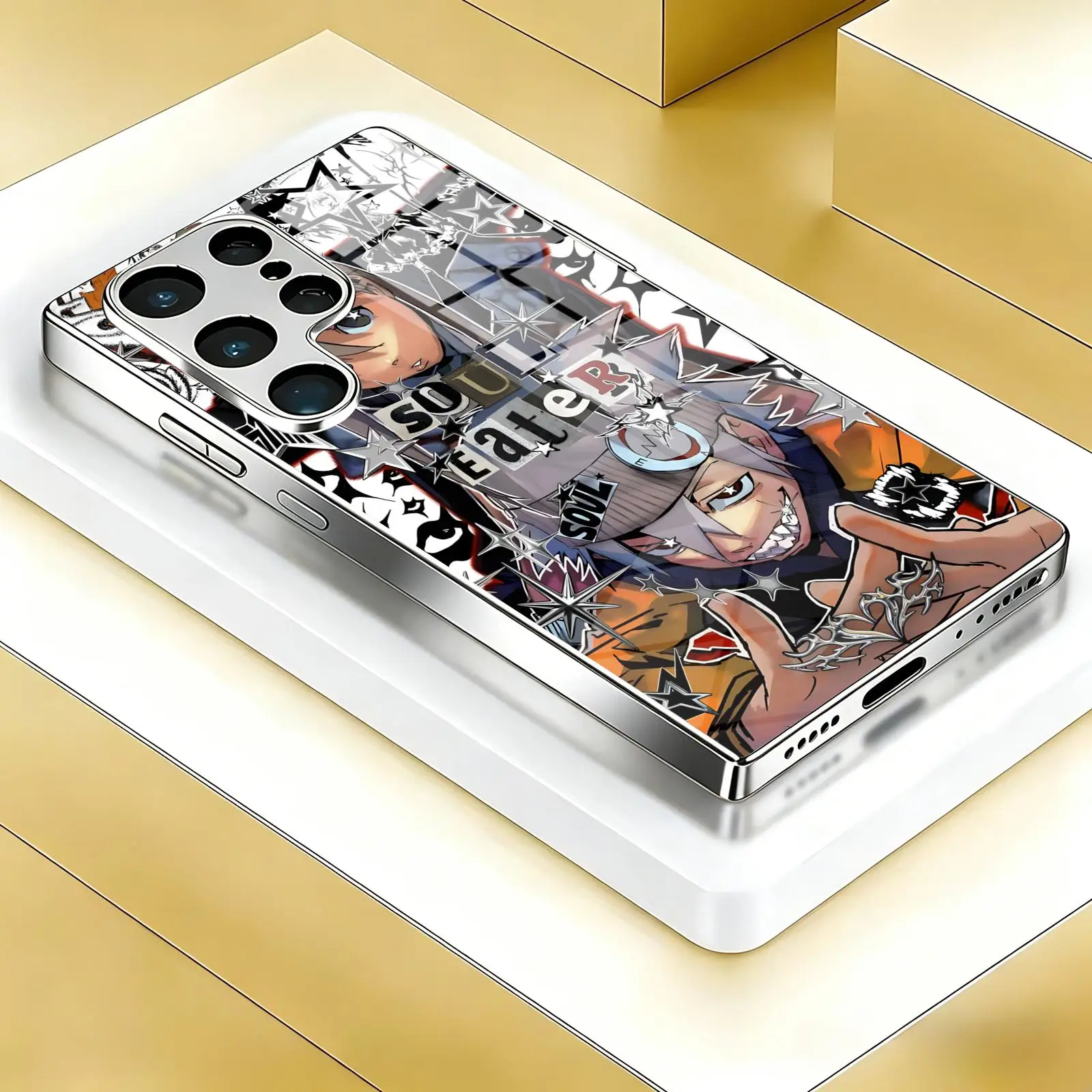 Phone Case For Samsung S26 S25 S24 S23 S22 S21 Plus Ultra Note20 Electroplated glass Phone Case Anime SOUL EATER