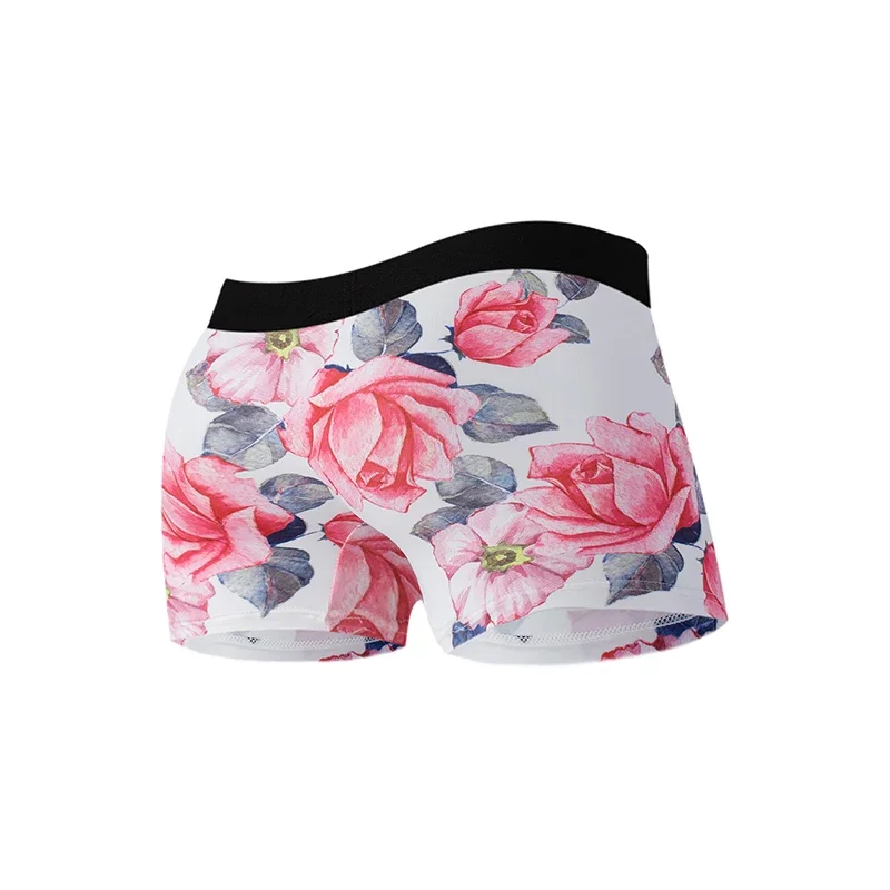 4-piece set of 4-color combination men's tropical style printed boxer briefs, floral, trendy and breathable four-corner pants