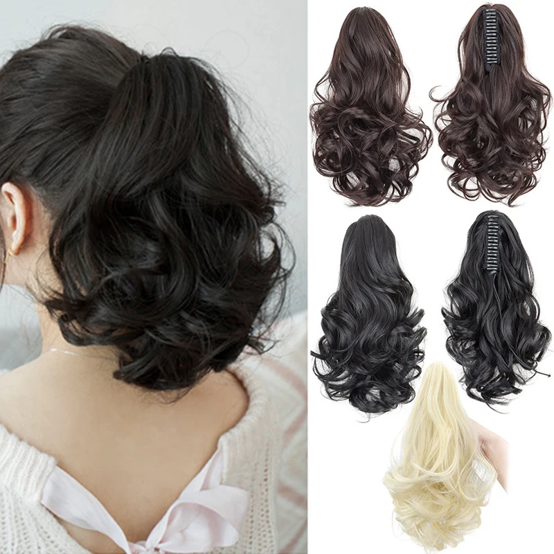 Synthetische lockige gewellte Pferdeschwanz-Haarverlängerungen mit Krallenklammern, kurze lockige Clip-In-Haarteile für Frauen, Haar-Accessoire für den täglichen Gebrauch