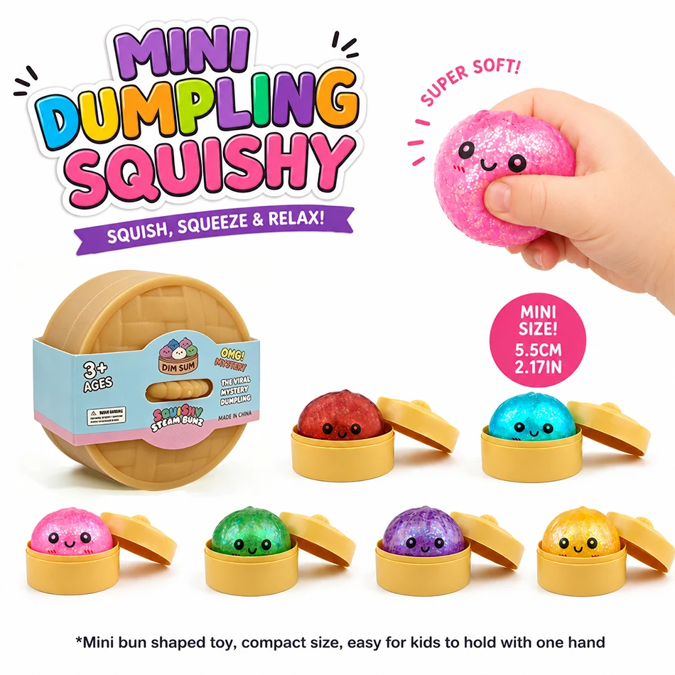 Mini Squishy Dumplings 6 Stück mit Dampfgarer Quetschspielzeug-Set Fidget Sensorisches Spielzeug für Erwachsene Kinder Stressabbauendes Spielzeug Kleines Geschenk
