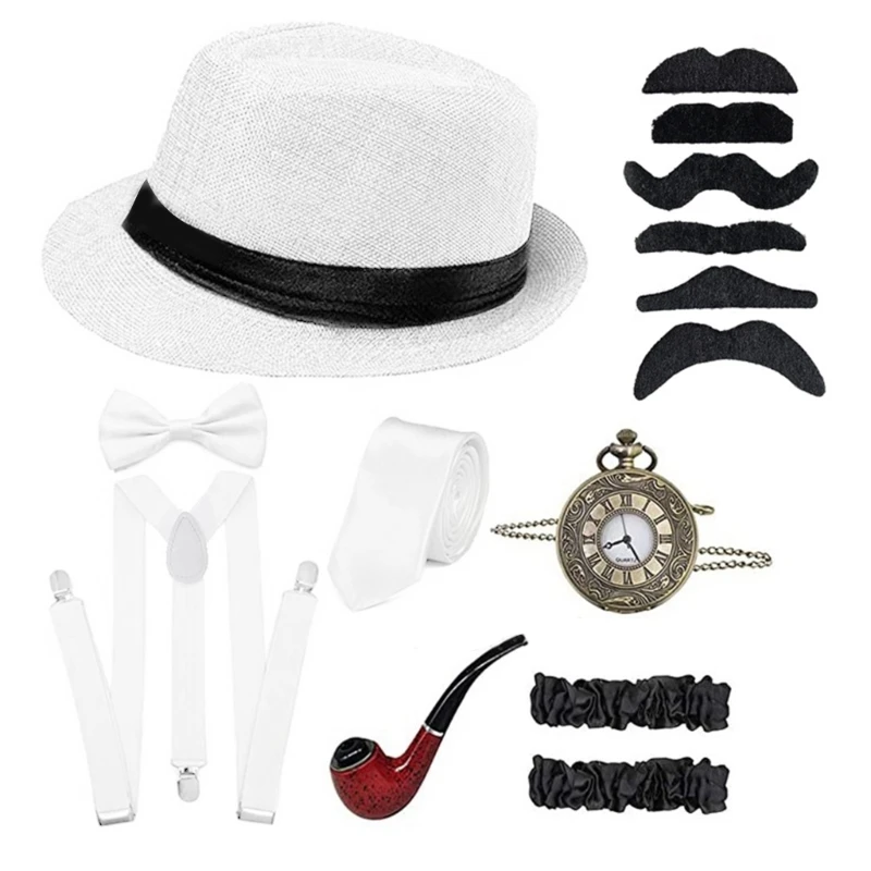 1920s alter Mann Kostüm Opa Zubehör 1920s Gangster Mann Kostüm Opa Zubehör Set Karneval Cosplay Lieferungen