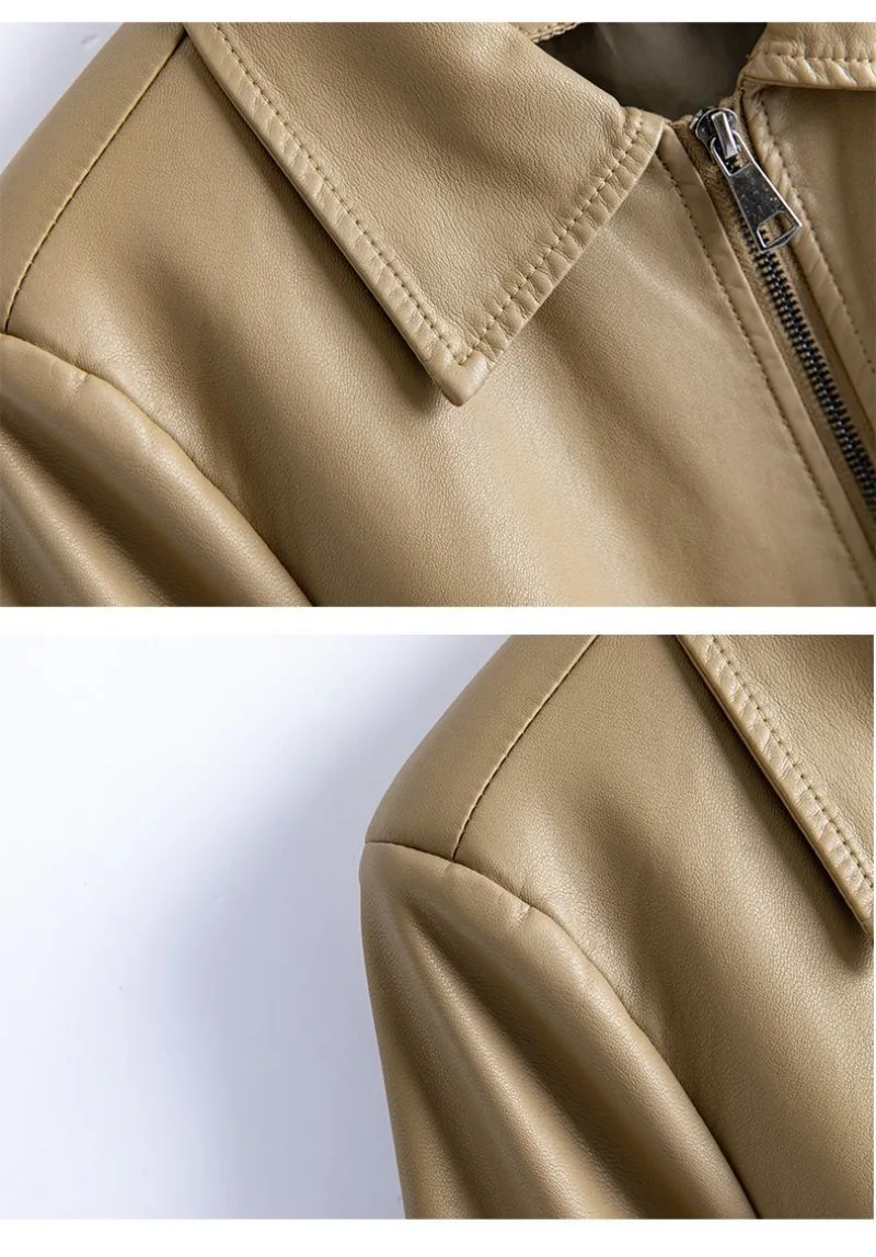 New 2026 Temperament PU Leather Jacket Women's Autumn Lapel Loose Motorcycle Jacket Ladies Casual Female Outwear Overcoat