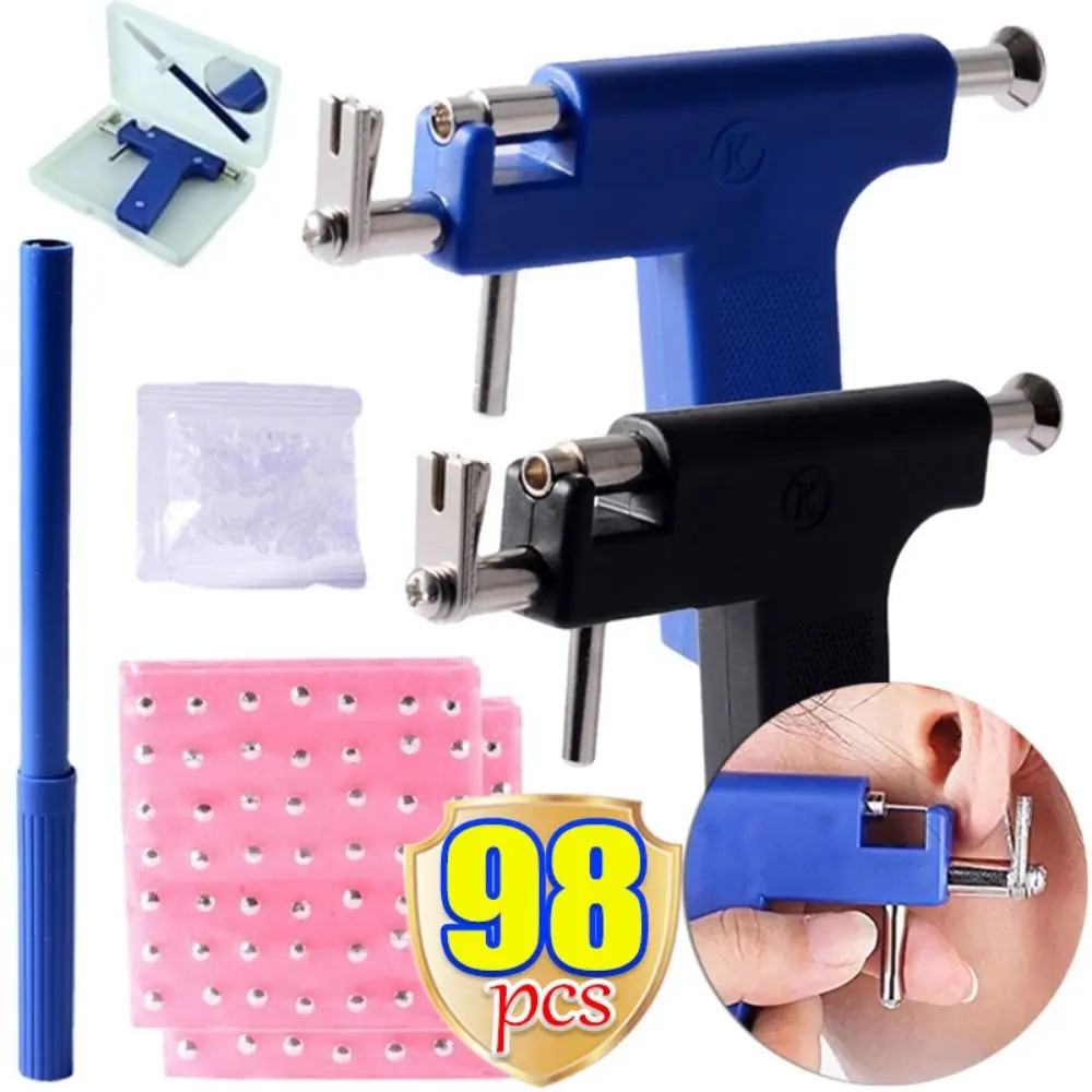 98pcs/set Durable Body Piercing Ear Piercing Gun Tool Set Ear Nose Navel Steel Ear Studs Marker Pen Safety Beauty Tool Ear