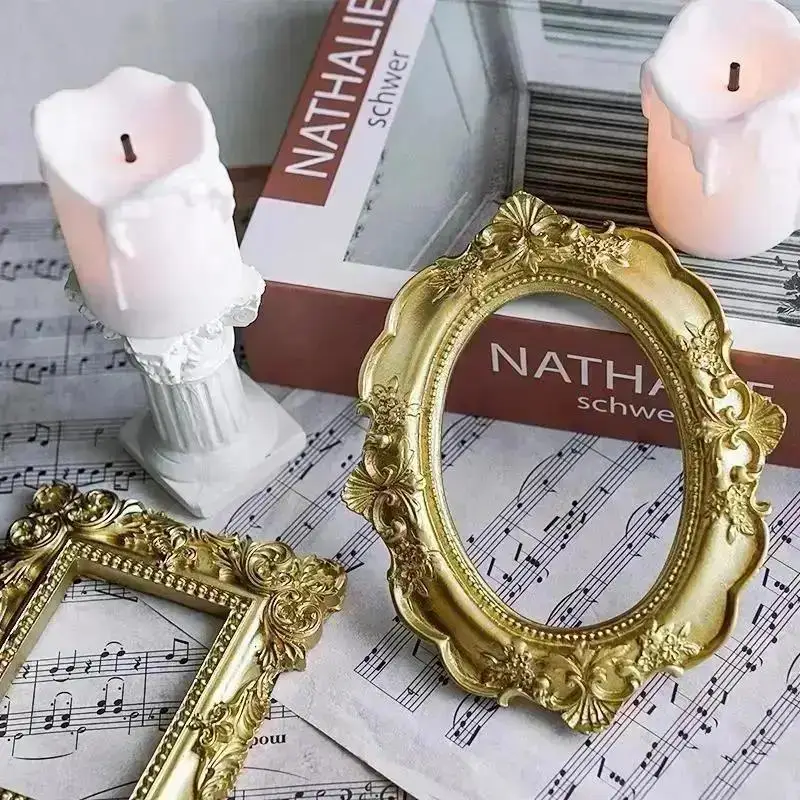 New Gold Vintage Photo Frame Art Jewelry Decorative Home Photography Background Shooting Props Mini Picture Frame Trinkets Frame