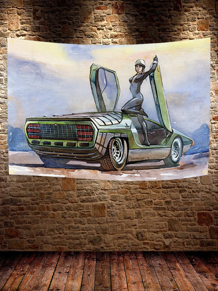 60X90CM 90x150CM Red Car Racing Car Flag Polyester Digital Banner for Garage Wall Art Out Door Decoration