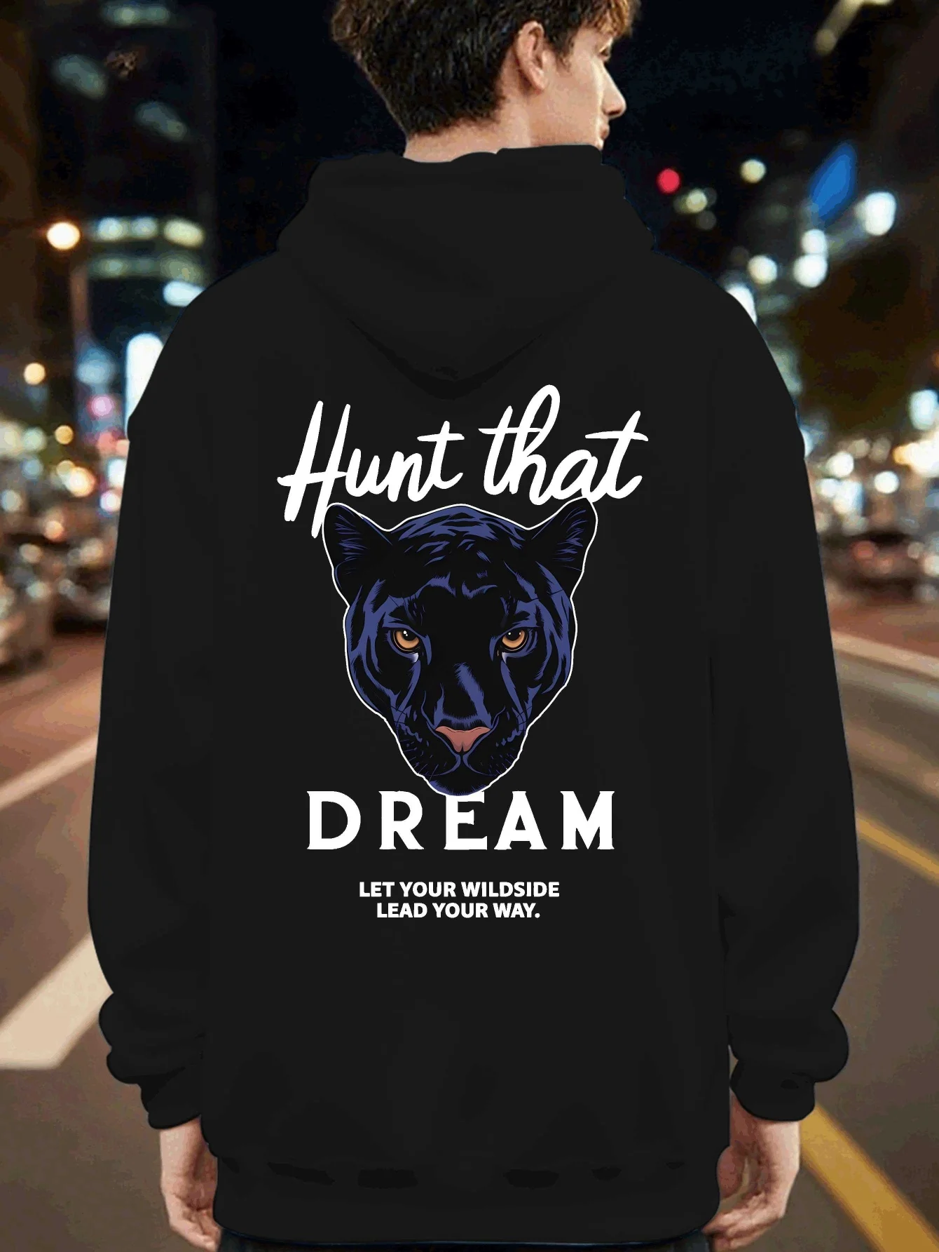 

Мужская толстовка с капюшоном на охотничьем тематике 2025 года с принтом на спине «Hunt That Dream» и рисунком пантеры