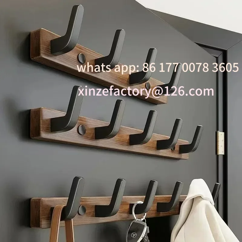 

Customizable Walnut Hook for Bathroom Towel, Coat Hook, Living Room, Door Back, Clothes, Simple Black Storage, Save Space