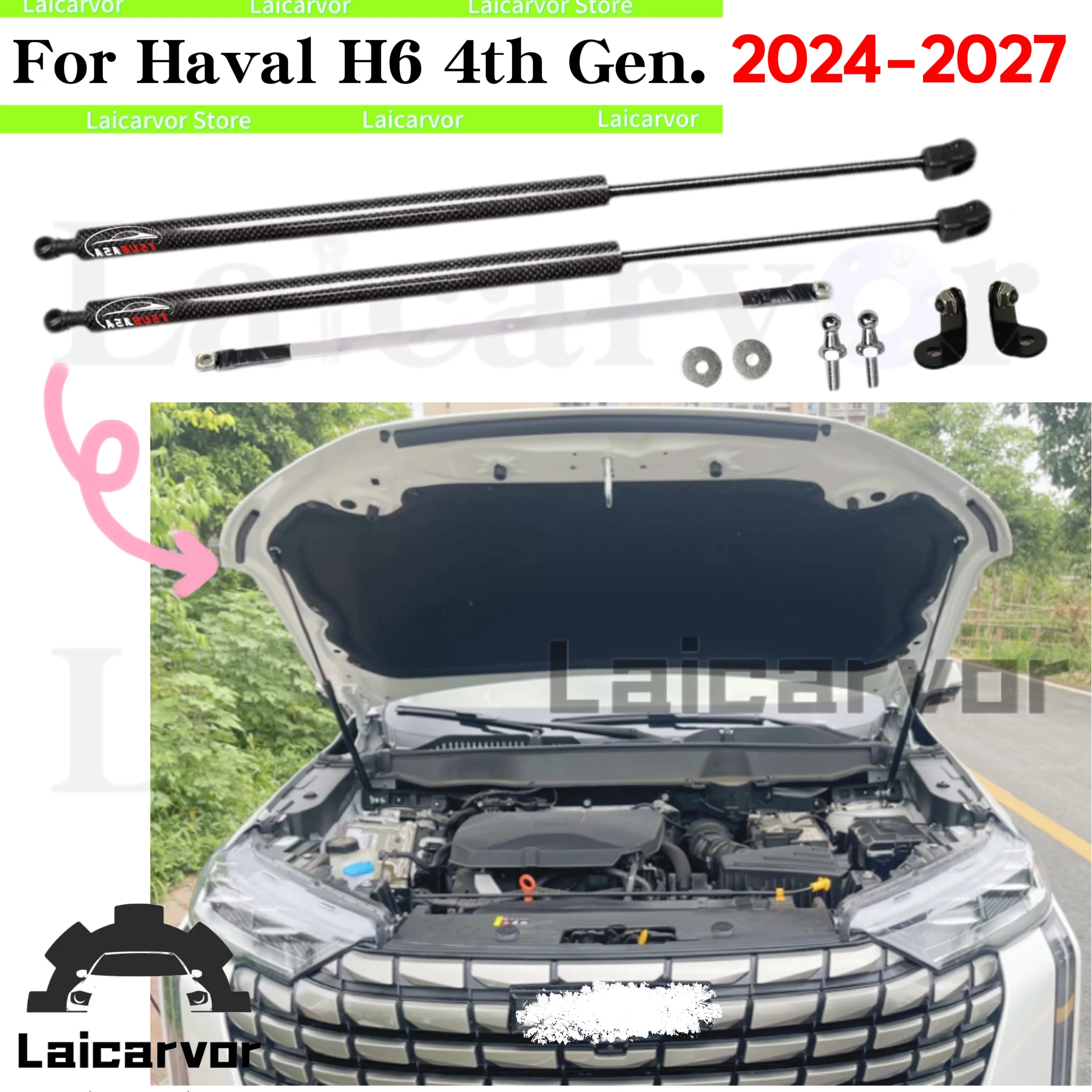 Gas Struts Kit For Haval H6 4th Gen 2024 2025 2026 2027 Front Hood Bonnet Lift Support Damper Shock Absorber Prop Rods Cylinders