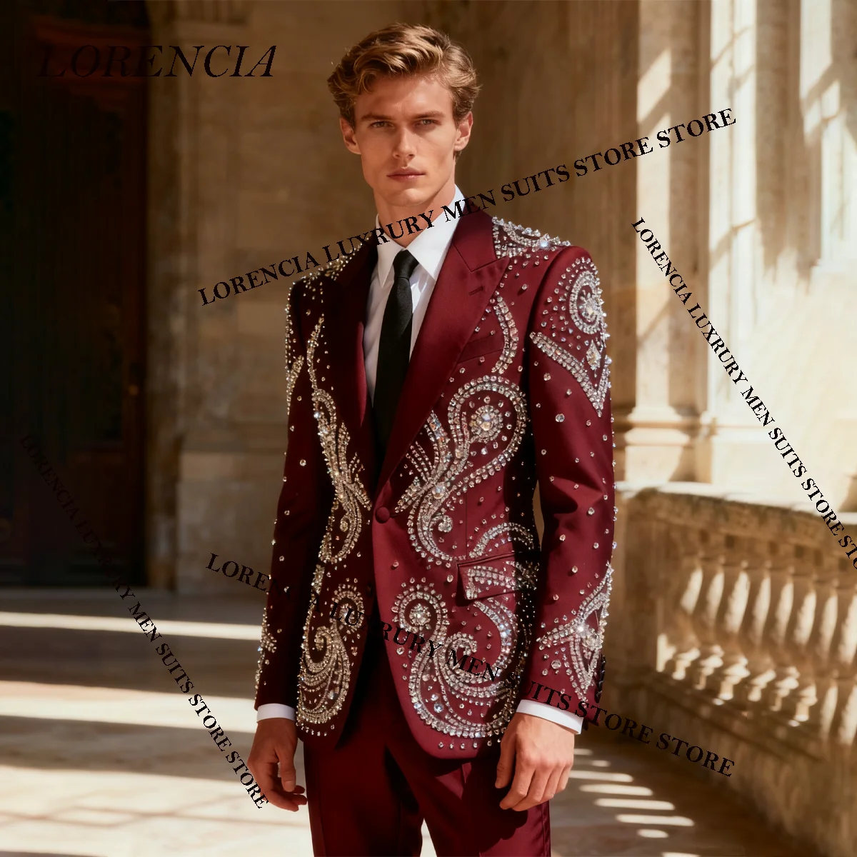 

Элегантные мужские костюмы со стразами и бисером, облегающие свадебные смокинги по индивидуальному заказу, комплекты из 3 предметов, мужские пиджаки с пиковыми лацканами, Ropa hombre