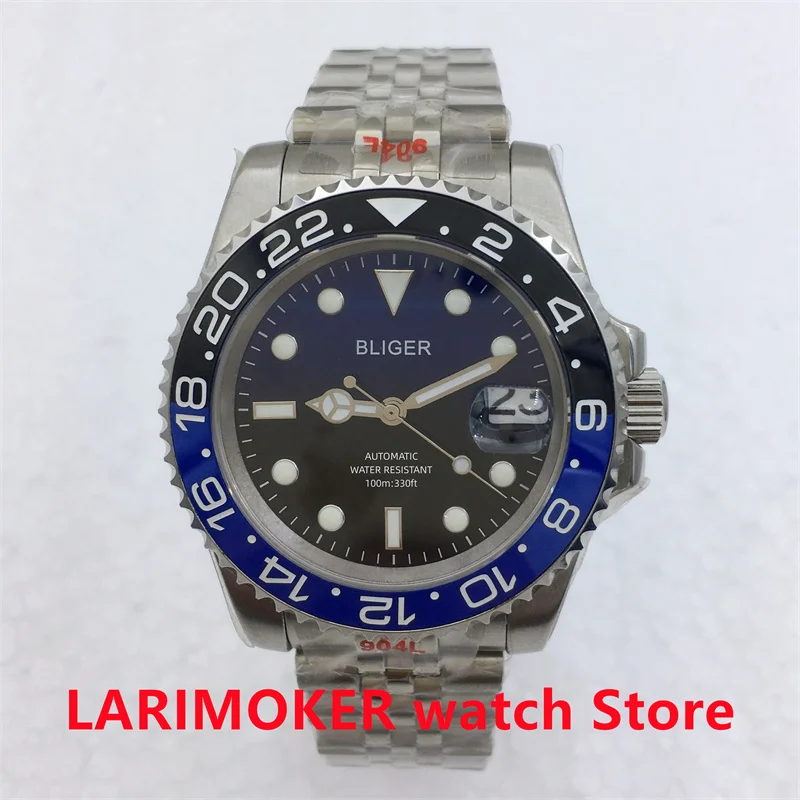BLIGER 남성용 기계식 시계, NH35A 미요타 PT5000, 120 클릭 회전 베젤, 2 색 다이얼, 사파이어 브러시 오이스터 팔찌, 40mm