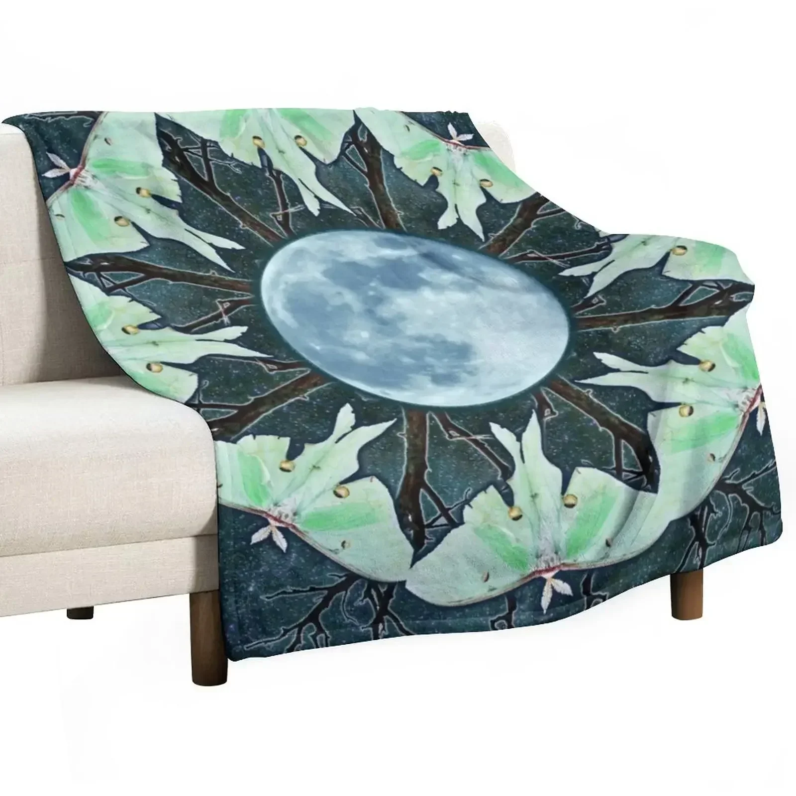 

Luna Moth and Full Moon Mandala Throw Blanket Luxury Throw Single decorative Blankets