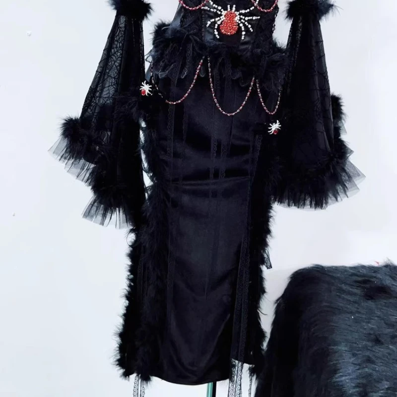 유럽풍 아메리칸 레트로 섹시 레이스 여성 드레스 오리지널 디자인 2025 여름 신상 고스 스윗 쿨 슬림 얇은 홀터넥 드레스