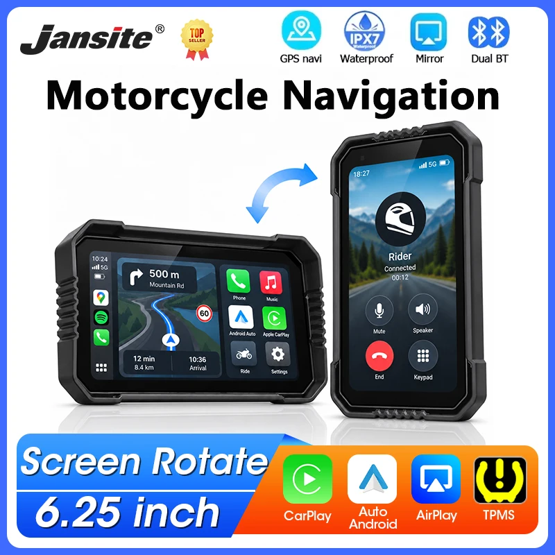 jansite-pantalla-de-625-pulgadas-para-motocicletas-con-gps-navegacion-bluetooth-50-conexion-inalambrica-carplay-android-auto-panel-de-instrumentos-digital-y-funcion-de-rotacion-de-la-pantalla
