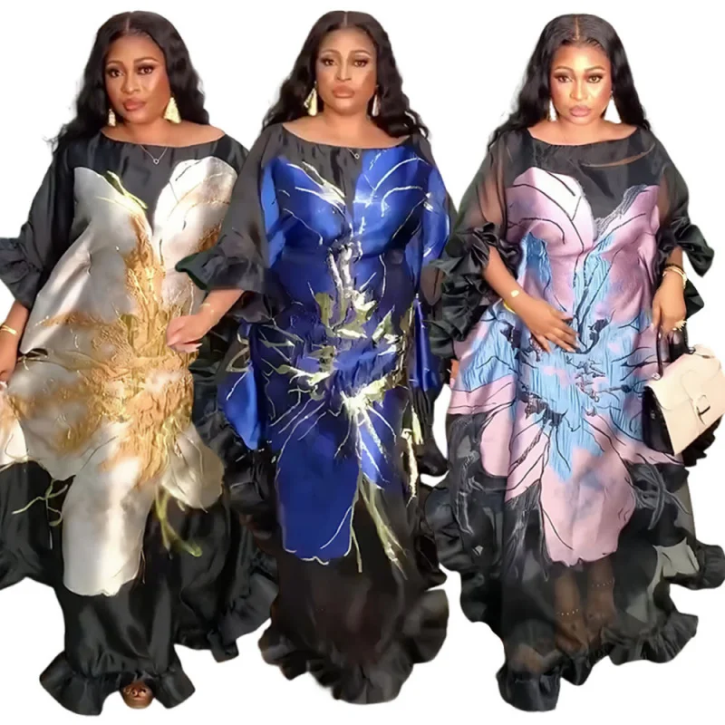 

Африканская женская одежда больших размеров: платье из органзы с принтом, халат в стиле Дубай