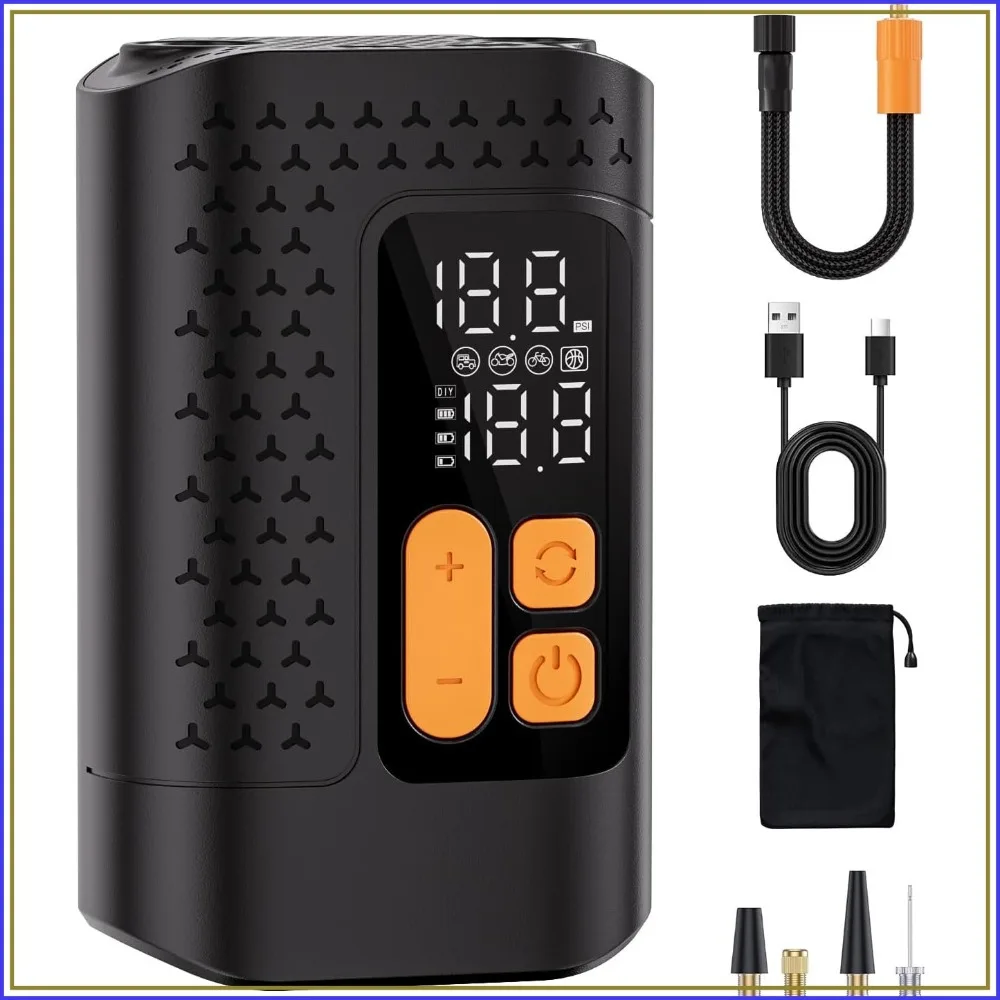 Electric Bike Pump, 160PSI Mini Tire Pump, 4X Fast Bicycle Pump with Digital Gauge, for Mountain Bike, Moto, Car & Balls