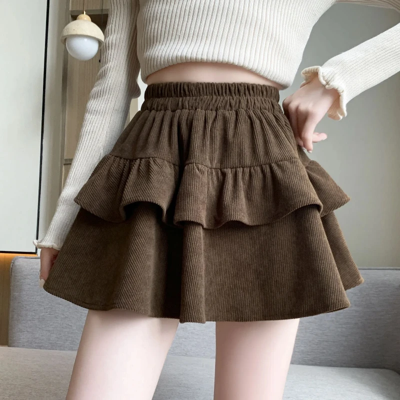 Sexy High Waist Patchwork Fluffy Skirt Spring Autumn New Solid Color All-match Korean A-line Skirt Sweet Fashion Women Clothing