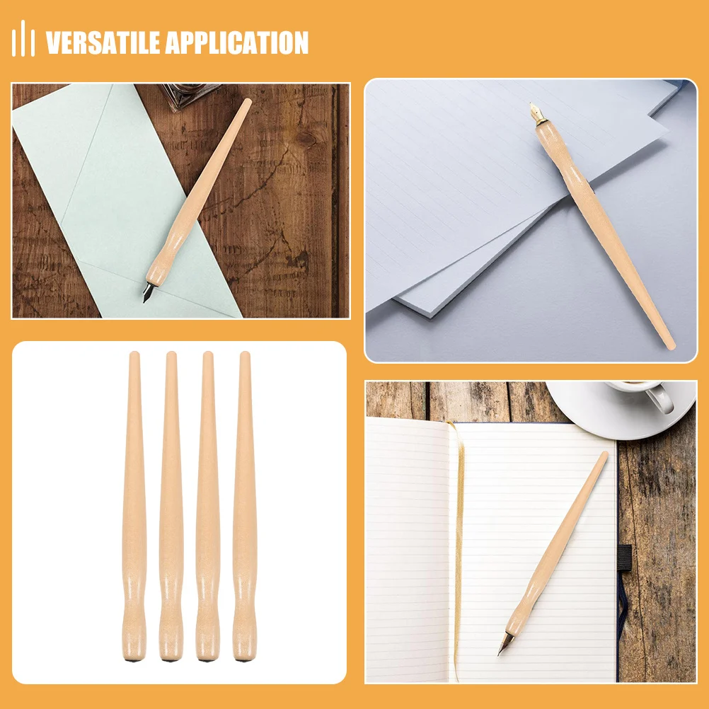 ที่ใส่ปากกาดิป 6 ชิ้น พร้อมปลายปากกาไม้ ที่ใส่ปากกาสไตล์วินเทจ สำหรับการเขียนพู่กัน การวาดภาพ การระบายสี การเขียน ศิลปะ การเขียนพู่กัน ด้ามจับปากกา
