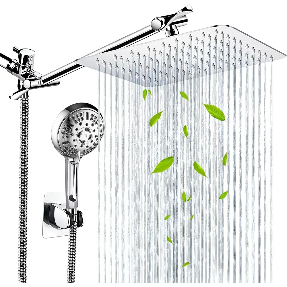 

Shower Head - 8" High Pressure Rainfall Shower Head 11" Extension Arm, 9 Settings Handheld Shower Head Combo, Anti-leak