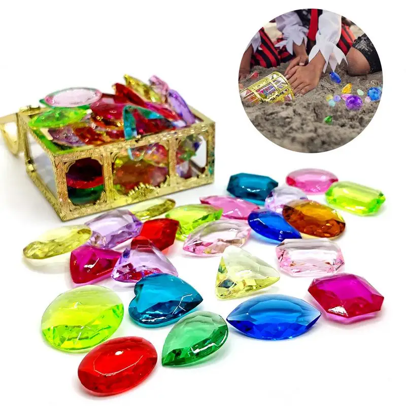 

Kids Underwater Simulated Diamond Toys Set with Treasure Box Colorful Gem Dive Throw Toy Training Gemstones Hunting Game