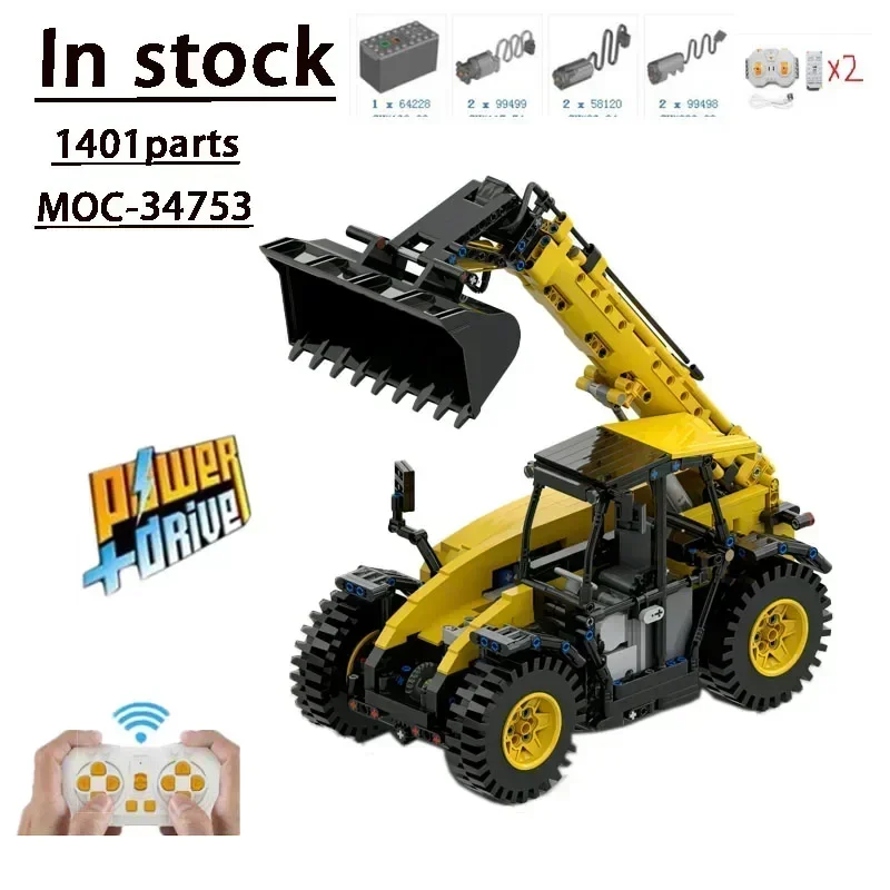 MOC-34753 New Telescopic BoomForklift Forklift Engineering Truck Electric RCBuildingBlock Model1401 Parts Kids Birthday Toy Gift