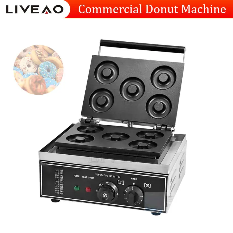 Commercial Mini 5-Hole Donut Maker Machine Nonstick Stainless Steel Home Restaurant Snack Waffle Doughnut Home Food Stainless