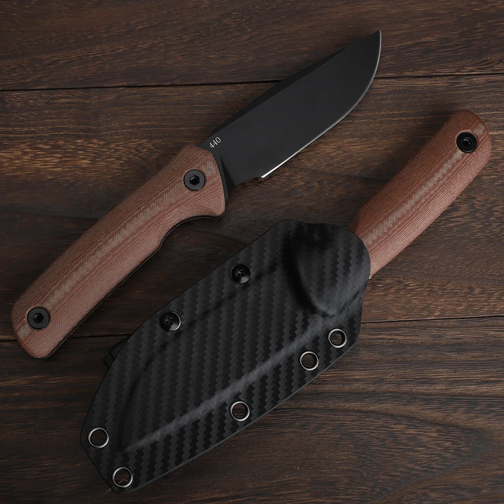 Cuchillo fijo de caza YEWU ", cuchillo táctico para acampar al aire libre, mango de lino de acero All Tang 440 afilado, funda Kydex