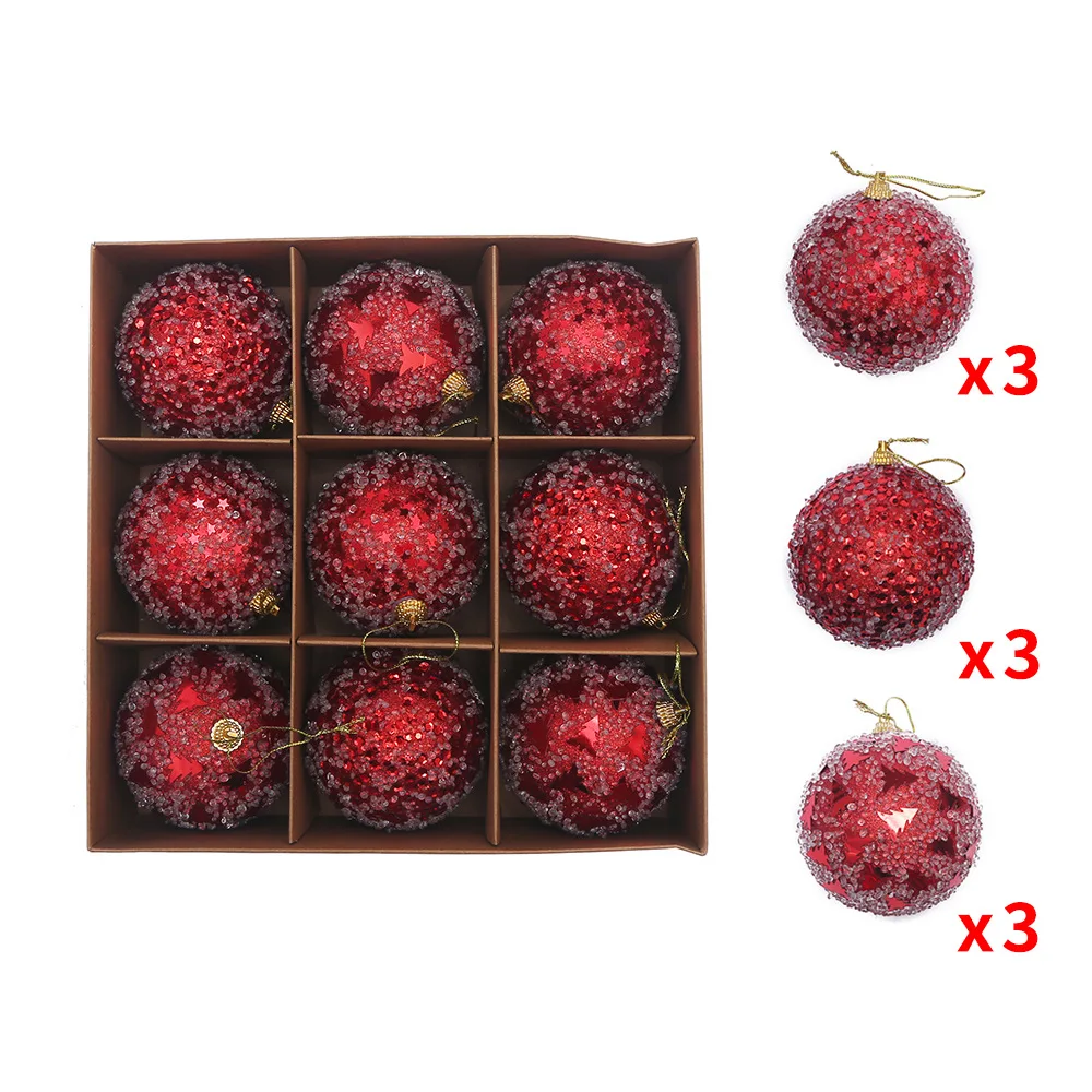 9Pcs/box 8cm Christmas Ball Xmas Tree Ornaments Hanging Pendants Glitter Christmas Flower Ball for Home New Year Navidad Gifts