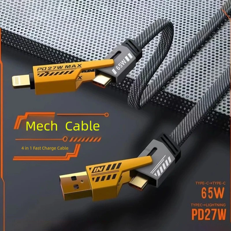 For IPhone Xiaomi Redmi POCO OnePlus USB A To USB C Data Cord 4in1 Type C To Type C 65W Mecha Style Fast Charging Cable