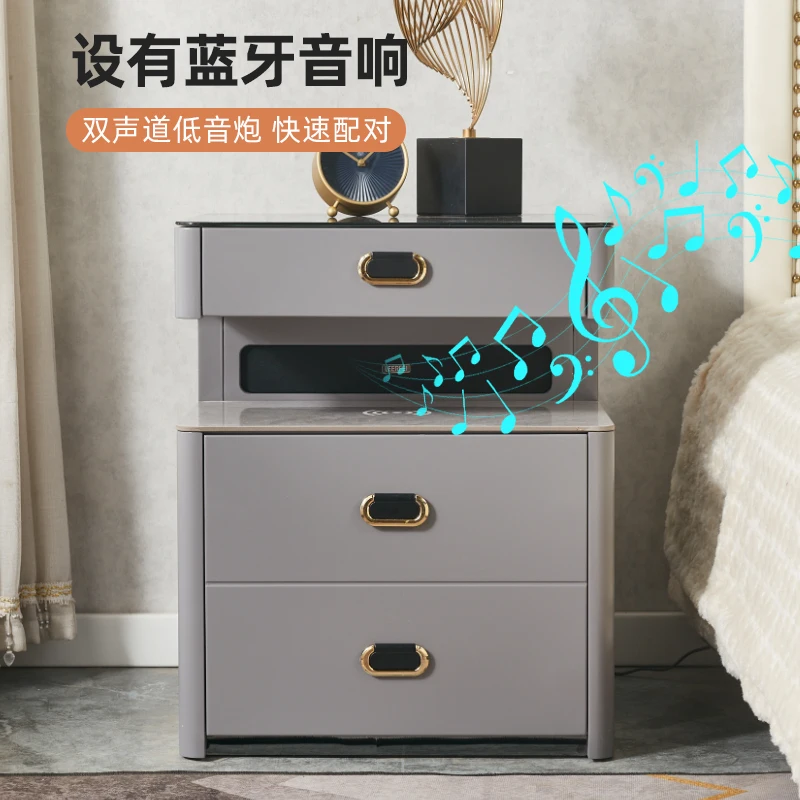 New smart bedside table hidden safe password fingerprint lock Bluetooth audio dual wireless charging induction lamp