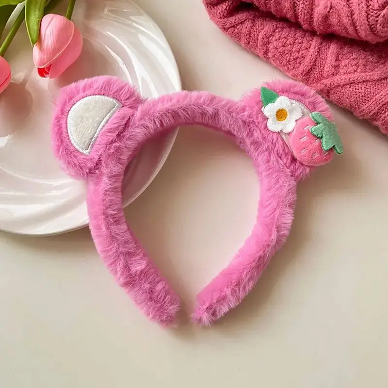 Disney Pink Lotso Series Ears Headband Women Cute Soft Strawberry Bear Wash Face Hairclips Girls Birthday Party Hair Accessories