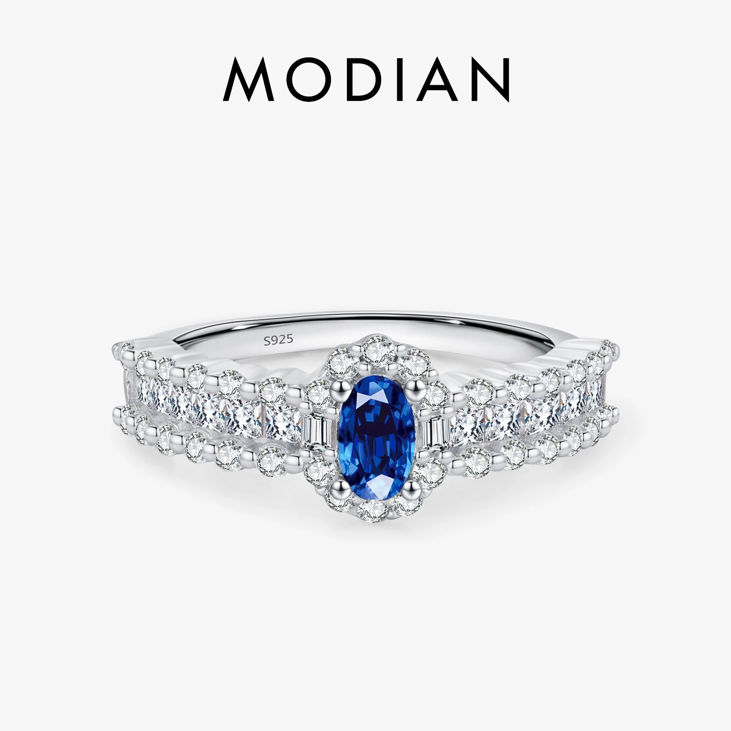 MODIAN Charming Blue Oval CZ Ring 925 Sterling Silver Luxury Wedding Engagement Band Fine Jewelry For Women Accessories