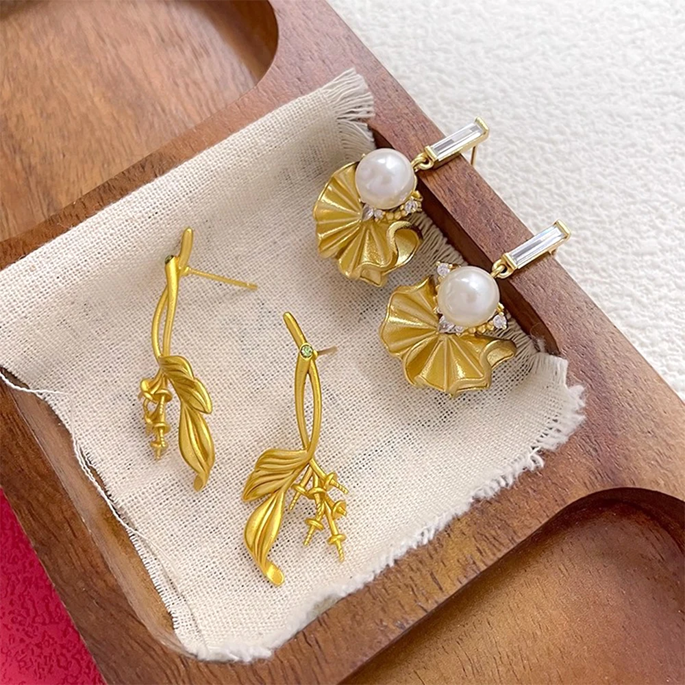 1 Pair Brass Plated with Genuine Gold Exquisite Folded Earrings with Zircon Inlay DIY Makes Fashionable Jewelry Accessory