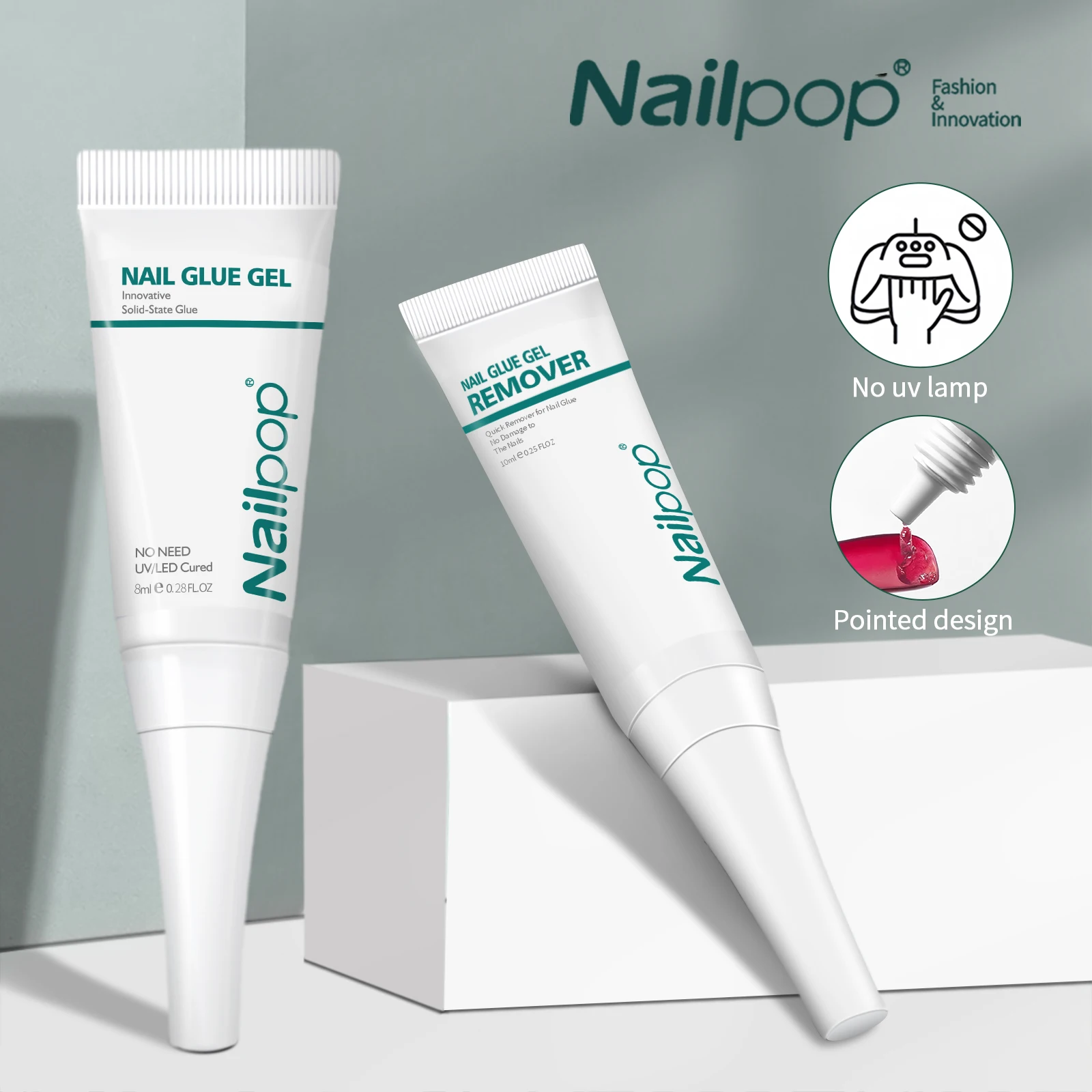 جل غراء أظافر قوي من NAILPOP، غراء احترافي سريع الجفاف مع مزيل لأظافر الأكريليك المزيفة والضغط على مجموعة أظافر جل الغراء