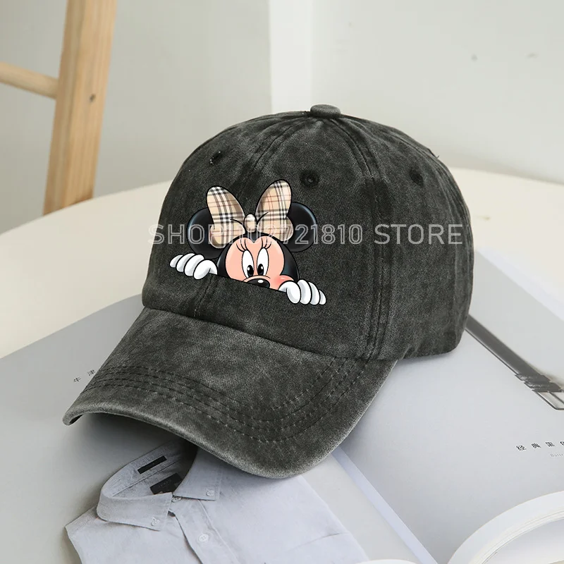 Mickey Minnie Mouse Cap Wash Distressed Soft Hat Cartoon Men & Women Hip Hop Hats Pure Cotton Breathable Couple Riding Hood Gift