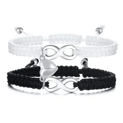 Fashion Magnetic Heart Couple Infinity Bracelets For Women Men Stainless Steel Cross Charm Braided Rope Chain Bangle Jewelry