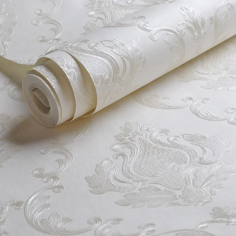 

White Embossed Damask Wallpaper Plain Solid Color Damask Texture Wall Paper for Bedroom Living Room Background Decor