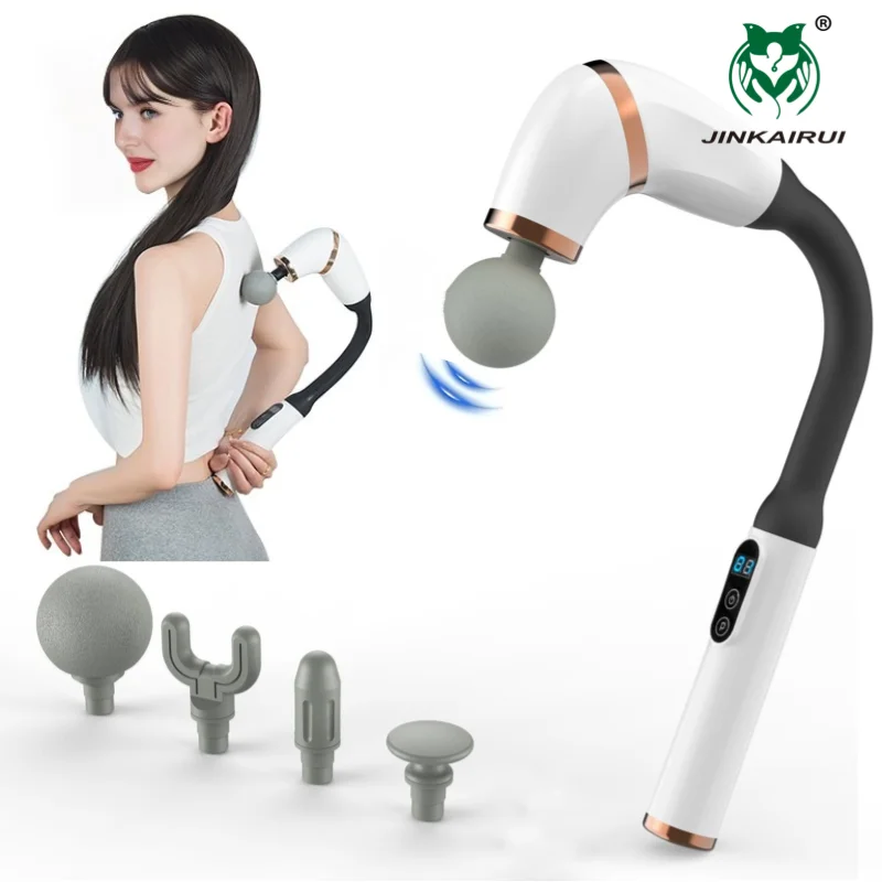 Massage Gun with Upgraded Extended Handle U-Shaped Back Massager Deep Tissue with 4 Massage Heads Fascia Gun Muscle Relaxation